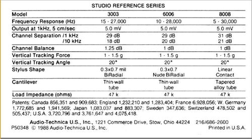 Audio-Technica Studio Reference Series 3003 phono cartridge studio reference series