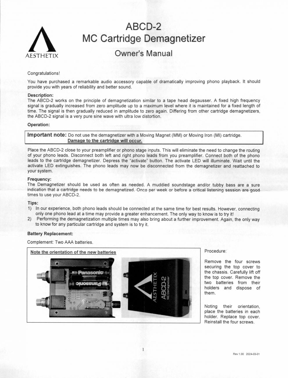 Aesthetix ABCD-2 MC Cartridge Demagnetizer