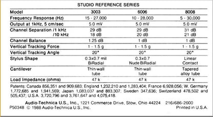 Audio-Technica Studio Reference Series 3003 phono cartridge studio reference series