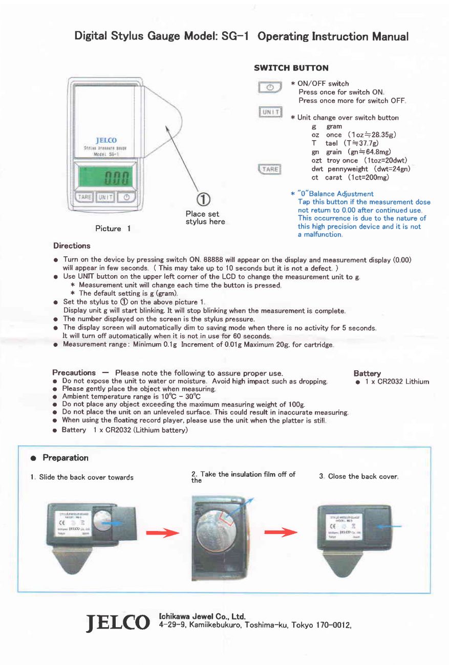 Jelco Digital Stylus Pressure Gauge SG-1